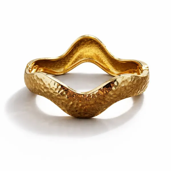 Gold_Plated_Brass_Hammered_Finish_Wavy_Sculptural_Bangle_Bracelet_For_Women